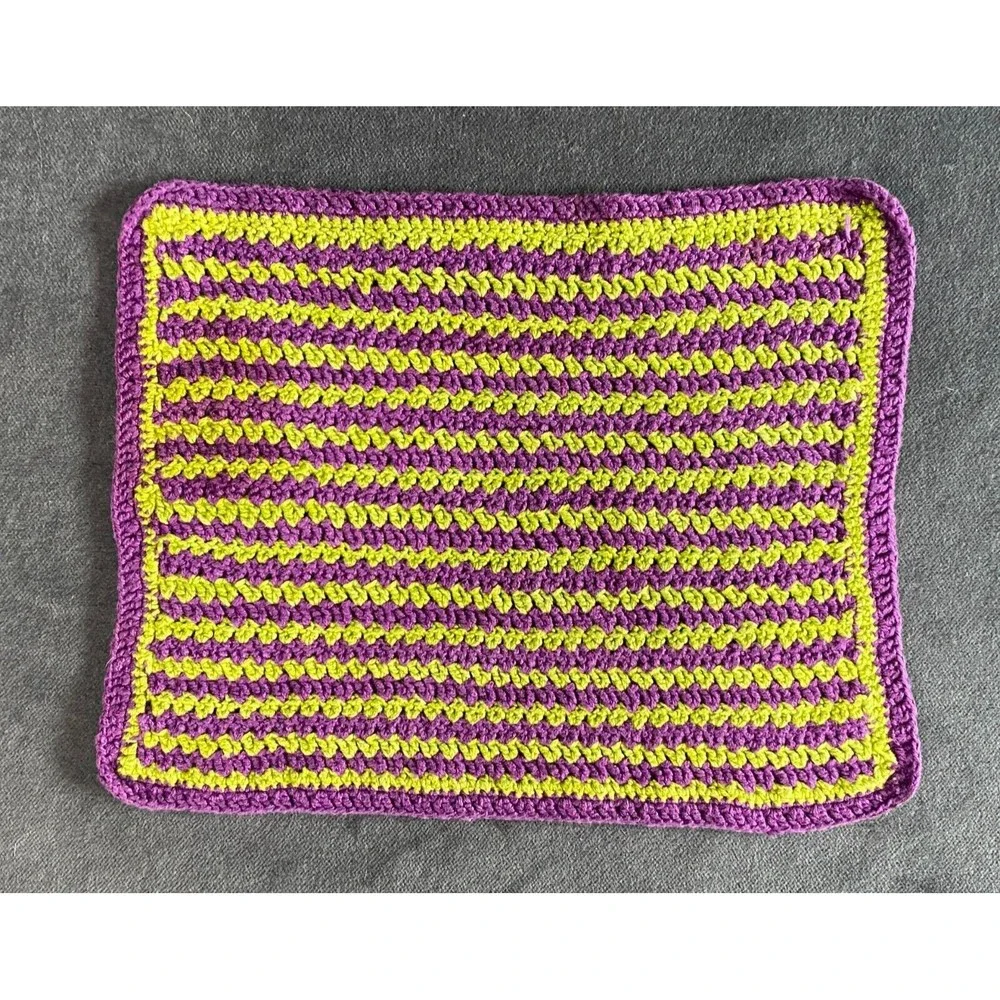 Crocheted Purple and Green Striped Pot Holder